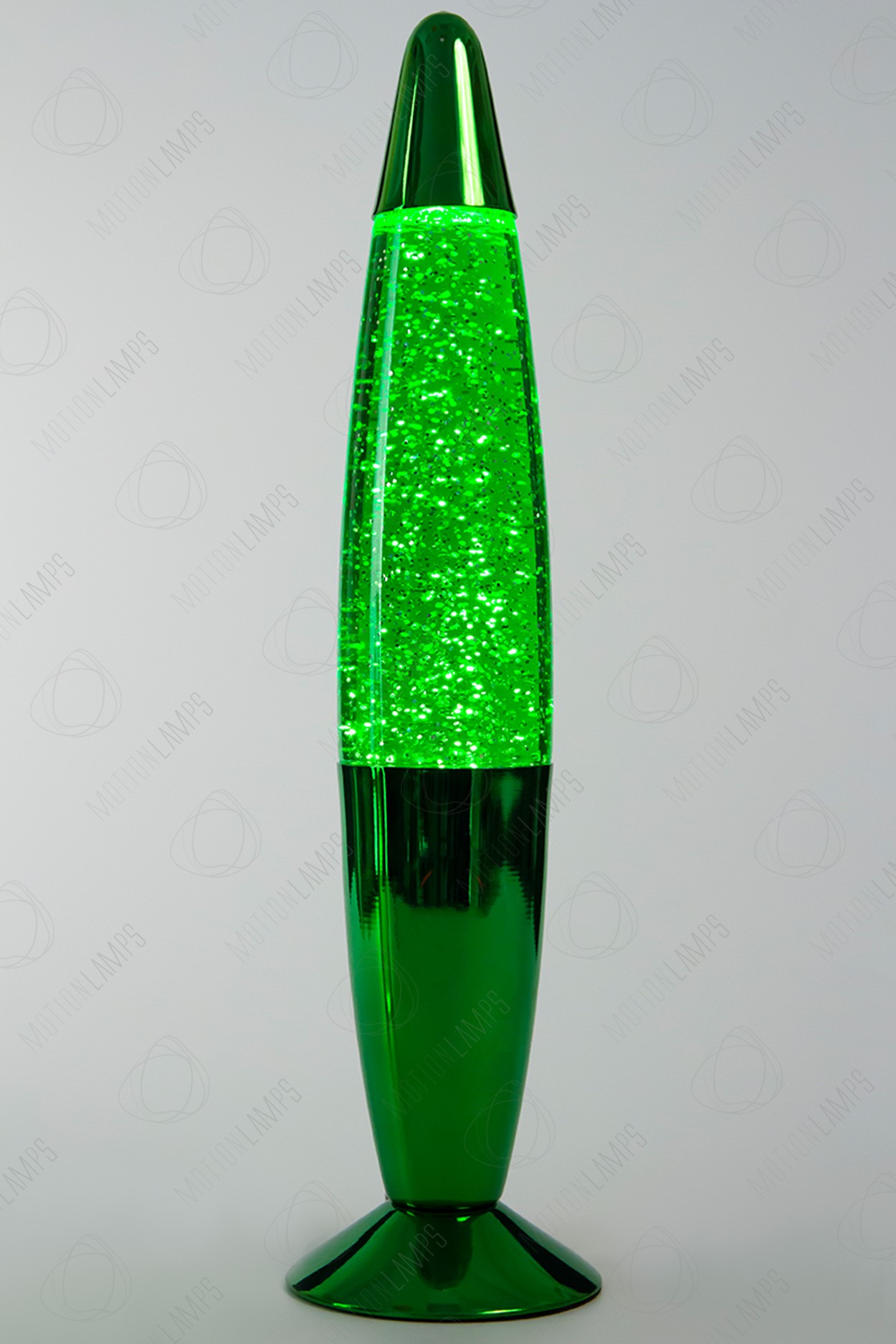 Лава-лампа 34см Хром Зелёная/Блёстки мелкие (Глиттер)